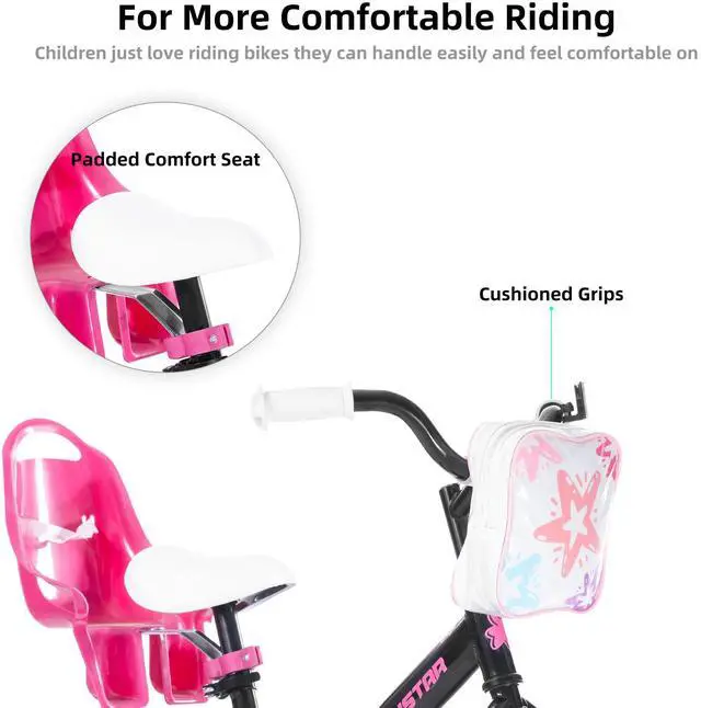 Alt view image 5 of 7 - JOYSTAR Zinnia 16" Kids Bike for Ages 4-7 Girls, Children's Bicycle with Training Wheels & Doll Seat, Black