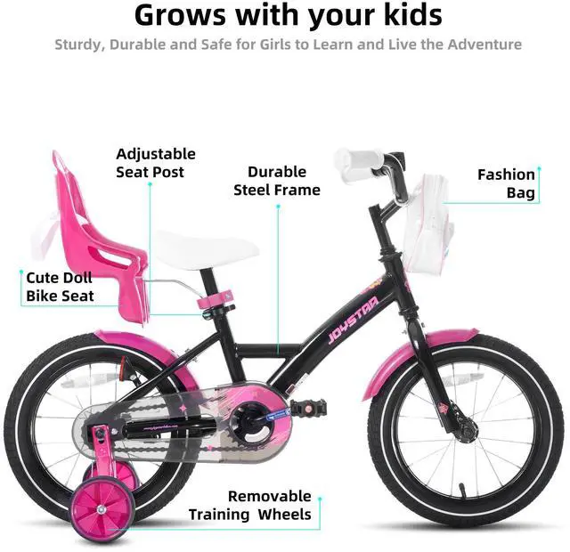 Alt view image 2 of 7 - JOYSTAR Zinnia 16" Kids Bike for Ages 4-7 Girls, Children's Bicycle with Training Wheels & Doll Seat, Black