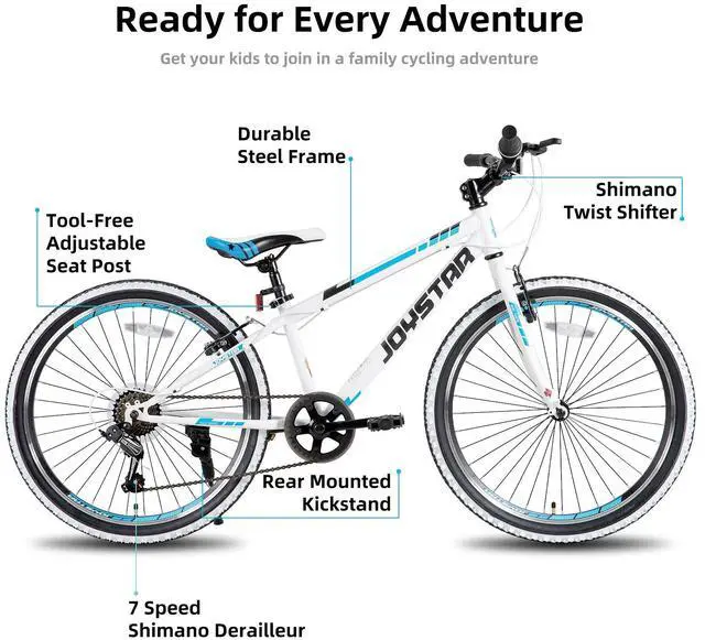 Alt view image 2 of 7 - JOYSTAR Lubbock 20 Inch Kids Bike with 7-Speed, Hardtail Mountain Bike for Kids Ages 6-10 MTB for Boys Girls, White