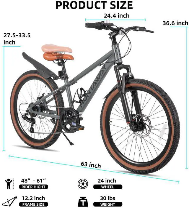 Alt view image 7 of 7 - KEANO Huntaway 24 Inch Kids Mountain Bike for Boys Girls Ages 8-12, 7-Speed Kid Bicycle with Lightweight Alloy Frame, Purple