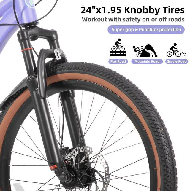 Alt view image 3 of 7 - KEANO Huntaway 24 Inch Kids Mountain Bike for Boys Girls Ages 8-12, 7-Speed Kid Bicycle with Lightweight Alloy Frame, Purple