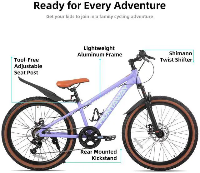 Alt view image 2 of 7 - KEANO Huntaway 24 Inch Kids Mountain Bike for Boys Girls Ages 8-12, 7-Speed Kid Bicycle with Lightweight Alloy Frame, Purple