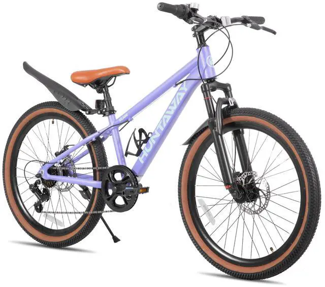 Main image of KEANO Huntaway 24 Inch Kids Mountain Bike for Boys Girls Ages 8-12, 7-Speed Kid Bicycle with Lightweight Alloy Frame, Purple