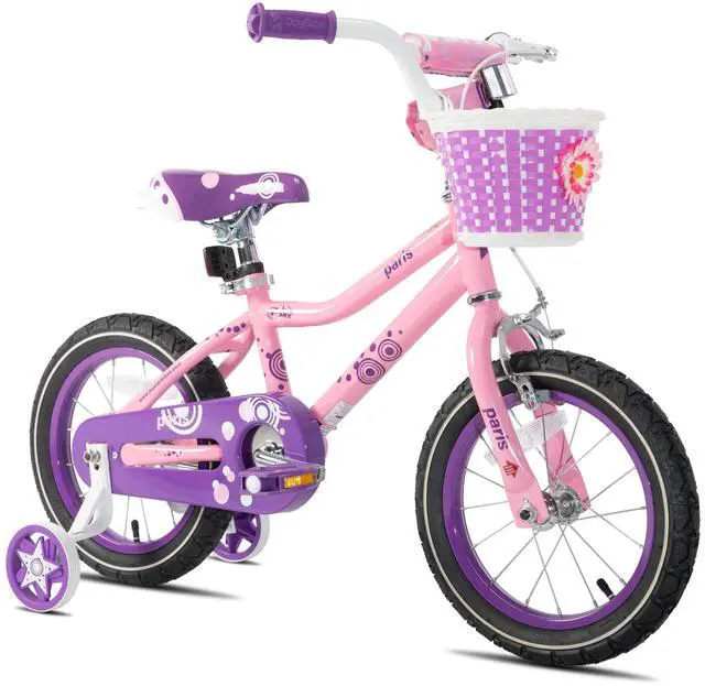 Main image of JOYSTAR Paris Girls Bike for Ages 10+, 20 Inch Kids Bike with Training Wheels, Basket and Handbrake, Purple Pink