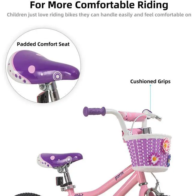 Alt view image 5 of 7 - JOYSTAR Paris Girls Bike for Ages 10+, 20 Inch Kids Bike with Training Wheels, Basket and Handbrake, Purple Pink