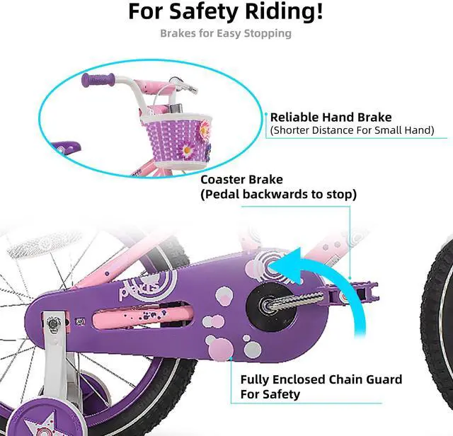 Alt view image 3 of 7 - JOYSTAR Paris Girls Bike for Ages 10+, 20 Inch Kids Bike with Training Wheels, Basket and Handbrake, Purple Pink