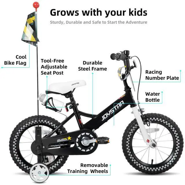 Alt view image 2 of 7 - JOYSTAR Little Daisy 12" Kids Bike for Girls Boys Ages 2-4, Children's Bicycle with Doll Seat & Streamers, Black