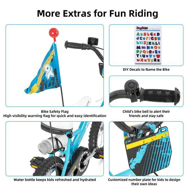 Alt view image 6 of 7 - JOYSTAR Little Daisy 14" Kids Bike for Girls Boys Ages 3-5, Children's Bicycle with Doll Seat & Streamers, Blue