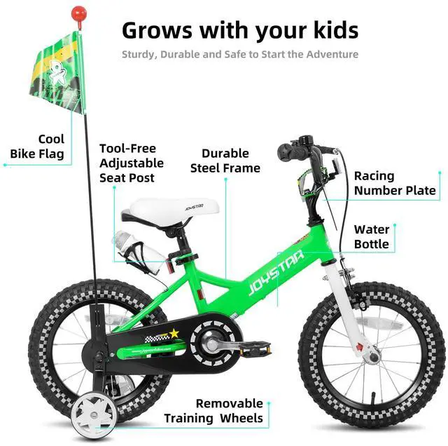 Alt view image 2 of 7 - JOYSTAR Little Daisy 12" Kids Bike for Girls Boys Ages 2-4, Children's Bicycle with Doll Seat & Streamers, Green