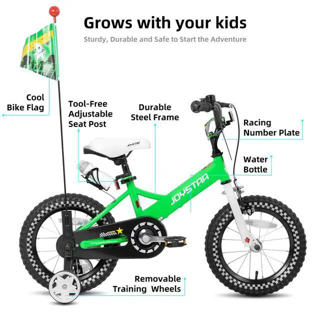 Alt view image 2 of 7 - JOYSTAR Little Daisy 14" Kids Bike for Girls Boys Ages 3-5, Children's Bicycle with Doll Seat & Streamers, Green