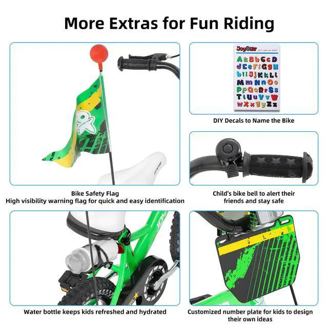 Alt view image 6 of 7 - JOYSTAR Little Daisy 14" Kids Bike for Girls Boys Ages 3-5, Children's Bicycle with Doll Seat & Streamers, Green