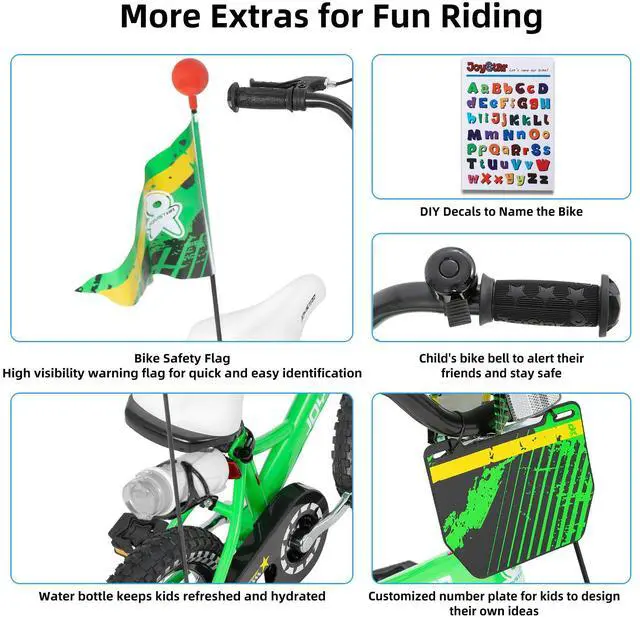 Alt view image 6 of 7 - JOYSTAR Little Daisy 16" Kids Bike for Girls Boys Ages 4-7, Children's Bicycle with Doll Seat & Streamers, Green