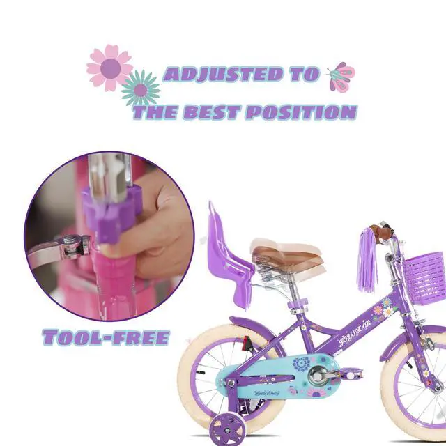 Alt view image 5 of 7 - JOYSTAR Little Daisy 12" Kids Bike for Girls Boys Ages 2-4, Children's Bicycle with Doll Seat & Streamers, Purple