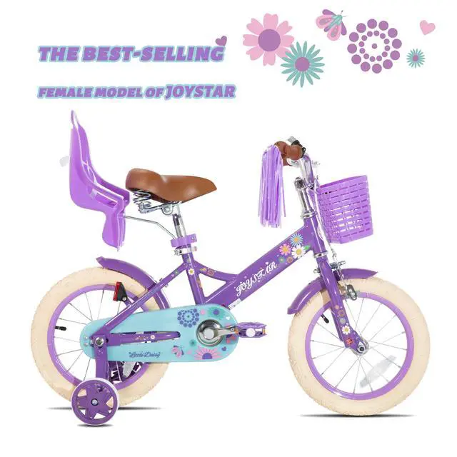 Alt view image 3 of 7 - JOYSTAR Little Daisy 12" Kids Bike for Girls Boys Ages 2-4, Children's Bicycle with Doll Seat & Streamers, Purple