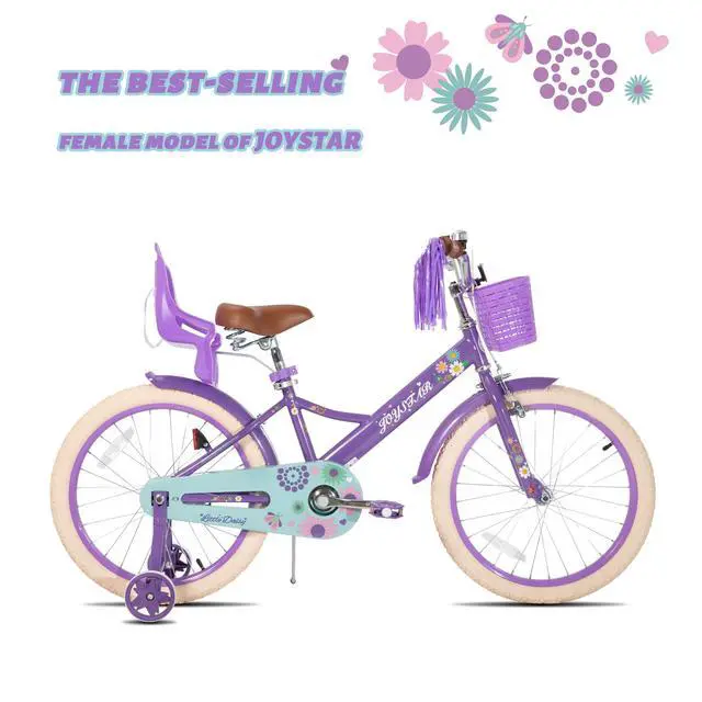 Alt view image 3 of 7 - JOYSTAR Little Daisy 20" Kids Bike for Girls Boys Ages 8+, Children's Bicycle with Doll Seat & Streamers, Purple