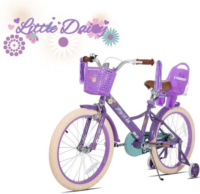 Alt view image 2 of 7 - JOYSTAR Little Daisy 20" Kids Bike for Girls Boys Ages 8+, Children's Bicycle with Doll Seat & Streamers, Purple