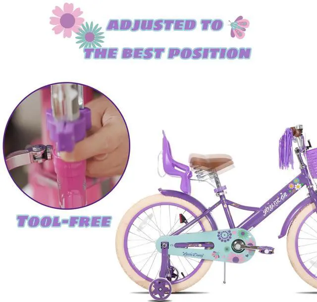 Alt view image 5 of 7 - JOYSTAR Little Daisy 20" Kids Bike for Girls Boys Ages 8+, Children's Bicycle with Doll Seat & Streamers, Purple