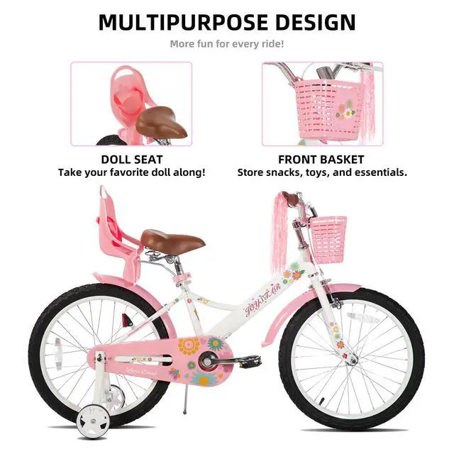 Alt view image 2 of 7 - JOYSTAR Little Daisy 20" Kids Bike for Girls Boys Ages 8+, Children's Bicycle with Doll Seat & Streamers, White