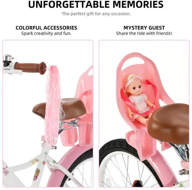 Alt view image 5 of 7 - JOYSTAR Little Daisy 20" Kids Bike for Girls Boys Ages 8+, Children's Bicycle with Doll Seat & Streamers, White