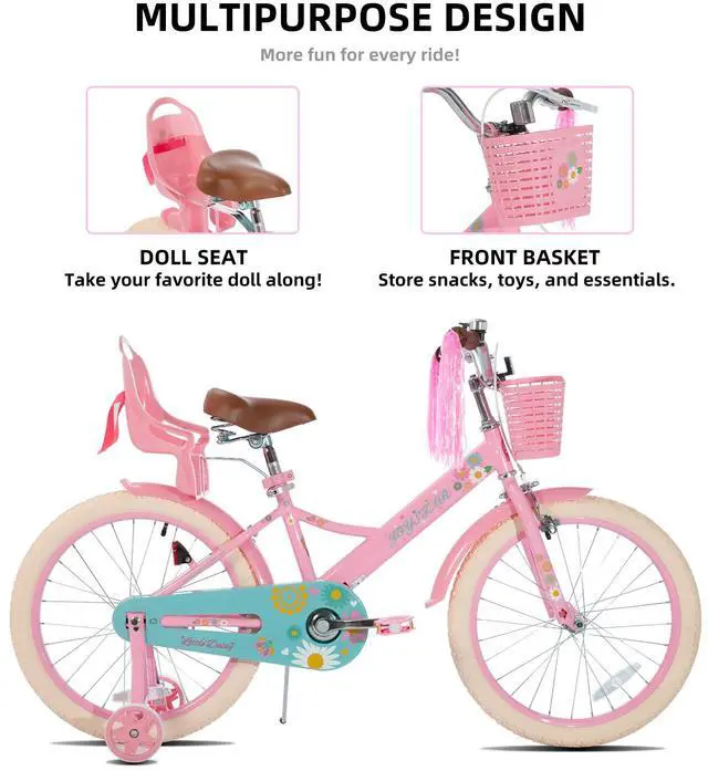 Alt view image 2 of 7 - JOYSTAR Little Daisy 20" Kids Bike for Girls Boys Ages 8+, Children's Bicycle with Doll Seat & Streamers, Pink