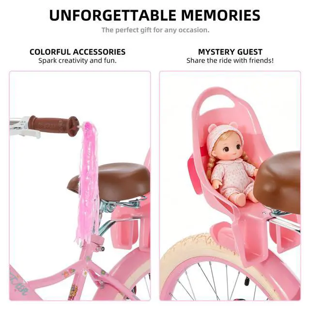 Alt view image 5 of 7 - JOYSTAR Little Daisy 20" Kids Bike for Girls Boys Ages 8+, Children's Bicycle with Doll Seat & Streamers, Pink