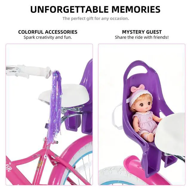 Alt view image 5 of 7 - JOYSTAR Little Daisy 20" Kids Bike for Girls Boys Ages 8+, Children's Bicycle with Doll Seat & Streamers, Purple Pink
