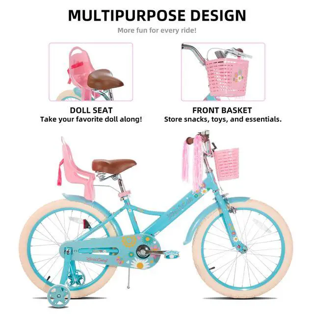 Alt view image 2 of 7 - JOYSTAR Little Daisy 20" Kids Bike for Girls Boys Ages 8+, Children's Bicycle with Doll Seat & Streamers, Blue