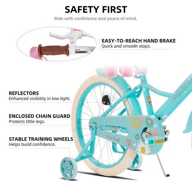 Alt view image 3 of 7 - JOYSTAR Little Daisy 20" Kids Bike for Girls Boys Ages 8+, Children's Bicycle with Doll Seat & Streamers, Blue