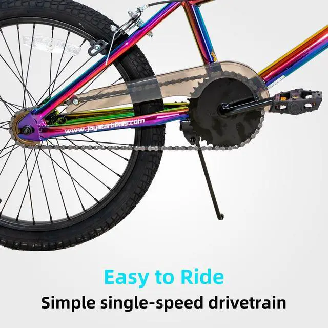 Alt view image 3 of 7 - JOYSTAR 20 Inch Kids BMX Bike for Boys Girls Ages 7-12, Freestyle Bicycle for Beginner Level Riders with 2 Pegs, Rainbow Multicolor 24"
