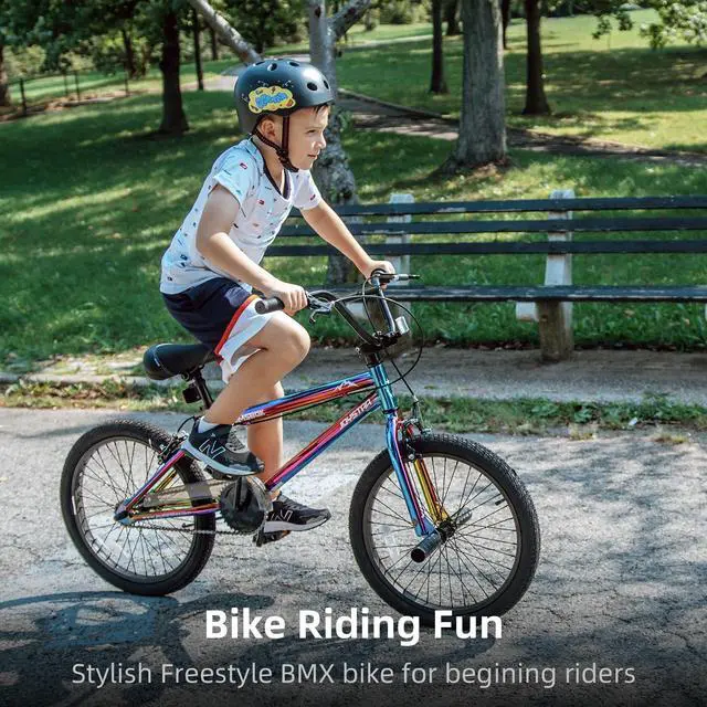 Alt view image 7 of 7 - JOYSTAR 20 Inch Kids BMX Bike for Boys Girls Ages 7-12, Freestyle Bicycle for Beginner Level Riders with 2 Pegs, Rainbow Multicolor 24"