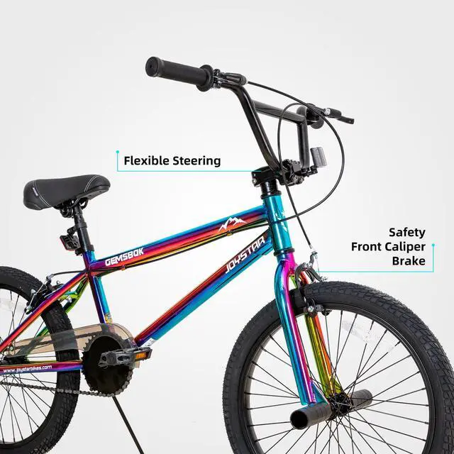 Alt view image 4 of 7 - JOYSTAR 20 Inch Kids BMX Bike for Boys Girls Ages 7-12, Freestyle Bicycle for Beginner Level Riders with 2 Pegs, Rainbow Multicolor 24"
