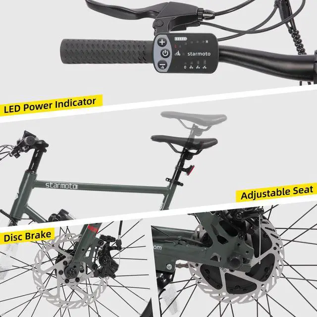 Alt view image 5 of 5 - JOYSTAR Starmoto 20" Electric Bike 250W Brushless Motor, Removable Battery, 15.5MPH, Dark Green