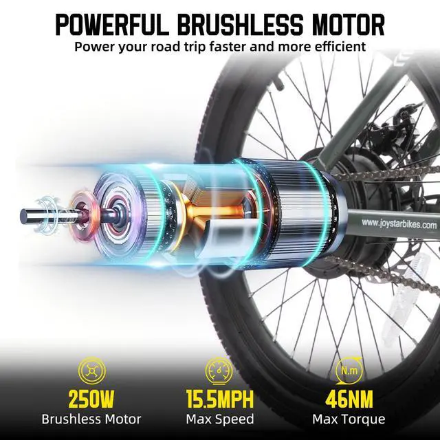 Alt view image 2 of 5 - JOYSTAR Starmoto 20" Electric Bike 250W Brushless Motor, Removable Battery, 15.5MPH, Dark Green