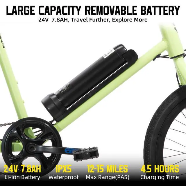 Alt view image 3 of 5 - JOYSTAR Starmoto 20" Electric Bike 250W Brushless Motor, Removable Battery, 15.5MPH, Green