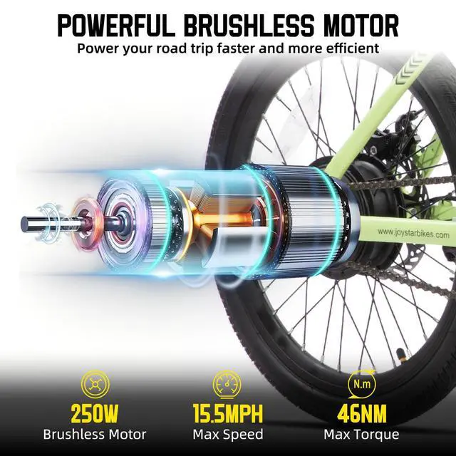 Alt view image 2 of 5 - JOYSTAR Starmoto 20" Electric Bike 250W Brushless Motor, Removable Battery, 15.5MPH, Green