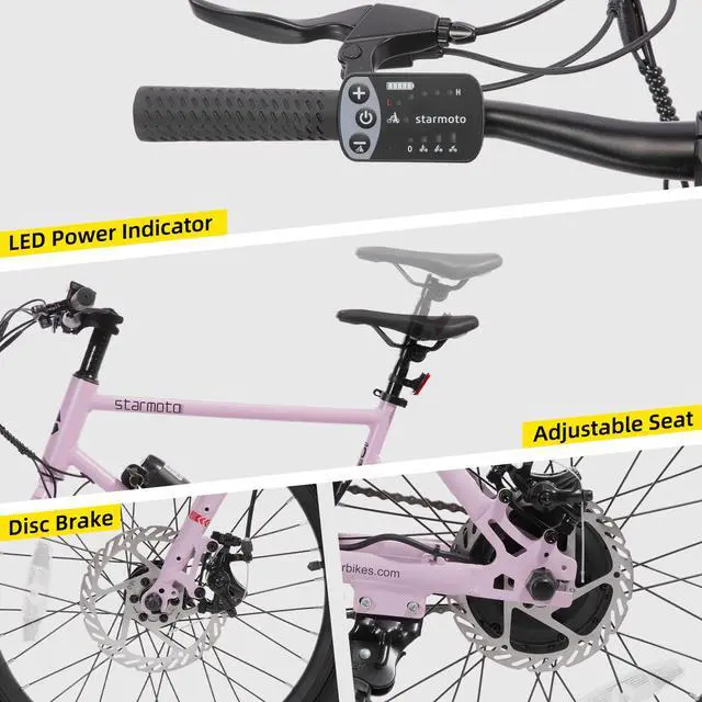 Alt view image 5 of 5 - JOYSTAR Starmoto 20" Electric Bike 250W Brushless Motor, Removable Battery, 15.5MPH, Pink