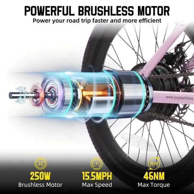 Alt view image 2 of 5 - JOYSTAR Starmoto 20" Electric Bike 250W Brushless Motor, Removable Battery, 15.5MPH, Pink