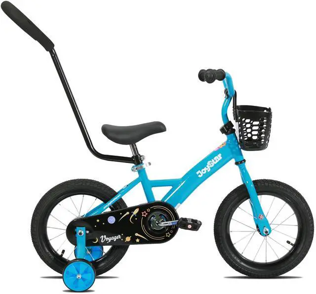 Alt view image 3 of 7 - JOYSTAR Voyager 14" Kids Bike for Boy Girl Ages 1-3, Training Wheels & Detachable Parent Push Handle, Children Bike Red Blue 14 Inch