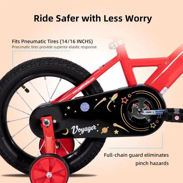 Alt view image 5 of 7 - JOYSTAR Voyager 10" Kids Bike for Boy Girl Ages 1-3, Training Wheels & Detachable Parent Push Handle, Children Bike Red Red 16 Inch