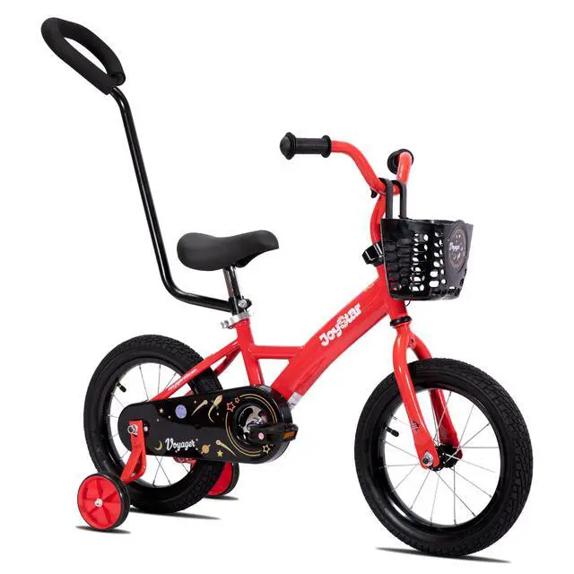 Alt view image 3 of 7 - JOYSTAR Voyager 10" Kids Bike for Boy Girl Ages 1-3, Training Wheels & Detachable Parent Push Handle, Children Bike Red Red 14 Inch