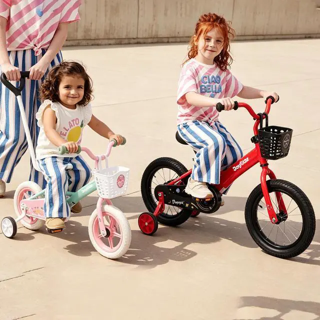 Alt view image 2 of 7 - JOYSTAR Voyager 10" Kids Bike for Boy Girl Ages 1-3, Training Wheels & Detachable Parent Push Handle, Children Bike Red Red 14 Inch