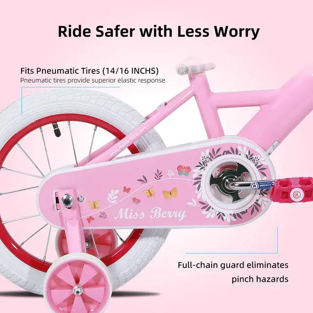Alt view image 4 of 7 - JOYSTAR Voyager 10" Kids Bike for Boy Girl Ages 1-3, Training Wheels & Detachable Parent Push Handle, Children Bike Red Pink 14 Inch