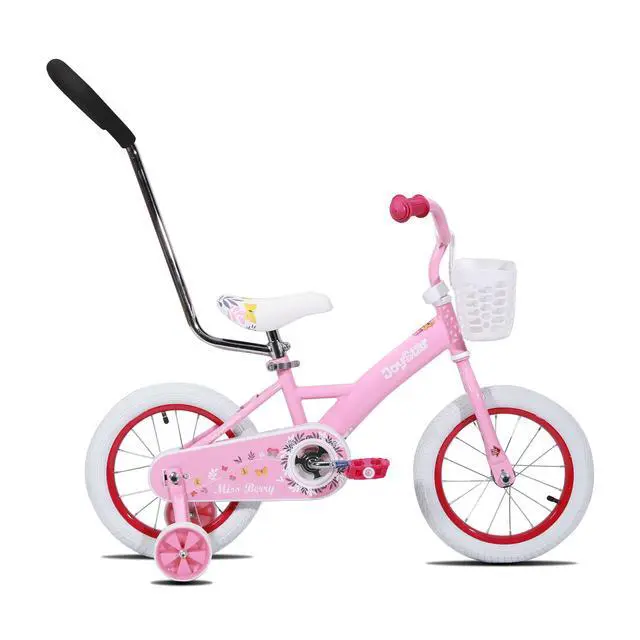 Alt view image 6 of 7 - JOYSTAR Voyager 10" Kids Bike for Boy Girl Ages 1-3, Training Wheels & Detachable Parent Push Handle, Children Bike Red Pink 14 Inch