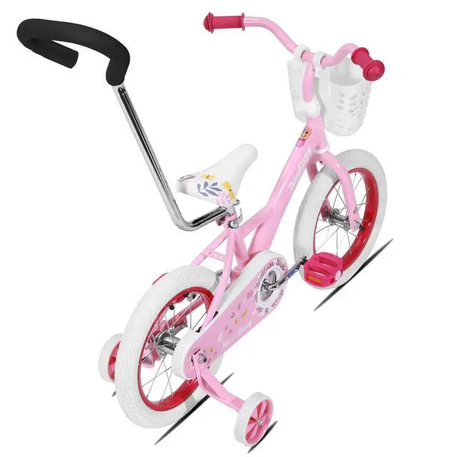 Alt view image 7 of 7 - JOYSTAR Voyager 10" Kids Bike for Boy Girl Ages 1-3, Training Wheels & Detachable Parent Push Handle, Children Bike Red Pink 14 Inch