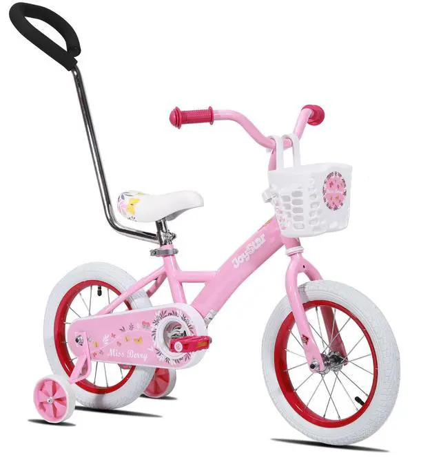 Main image of JOYSTAR Voyager 10" Kids Bike for Boy Girl Ages 1-3, Training Wheels & Detachable Parent Push Handle, Children Bike Red Pink 14 Inch