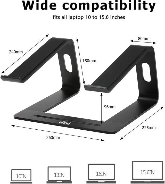 Alt view image 4 of 7 - Laptop Stand, efind Aluminum Portable Computer Stand & Phone Stand Combination, Lightweight, Detachable Laptop Riser Notebook Stand Compatible with More 10''-15.6'' Laptop, MacBook Pro/Air-(Black)