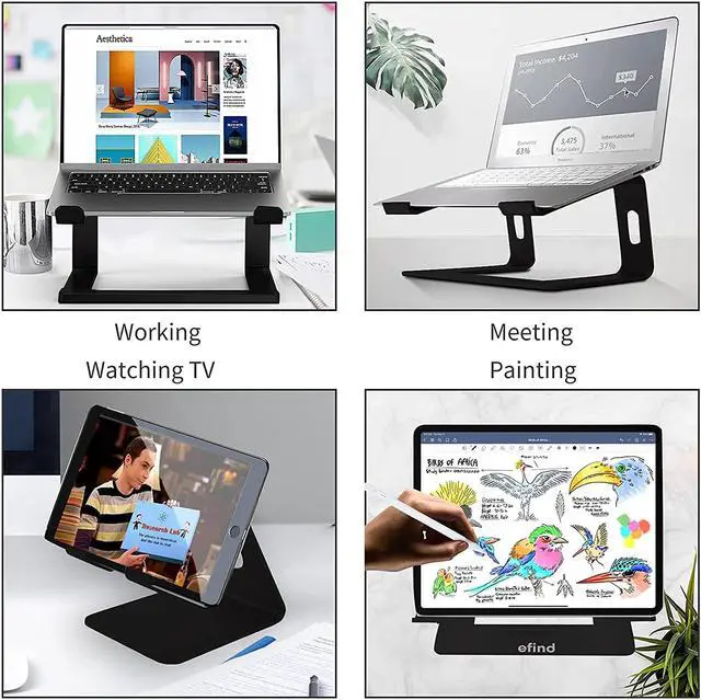 Alt view image 7 of 7 - Laptop Stand, efind Aluminum Portable Computer Stand & Phone Stand Combination, Lightweight, Detachable Laptop Riser Notebook Stand Compatible with More 10''-15.6'' Laptop, MacBook Pro/Air-(Black)
