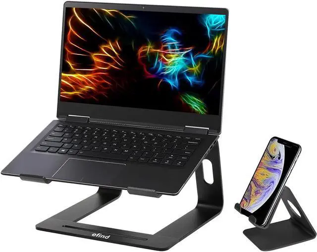 Main image of Laptop Stand, efind Aluminum Portable Computer Stand & Phone Stand Combination, Lightweight, Detachable Laptop Riser Notebook Stand Compatible with More 10''-15.6'' Laptop, MacBook Pro/Air-(Black)