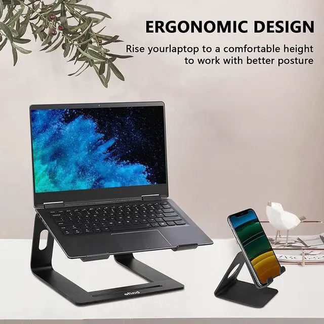 Alt view image 6 of 7 - Laptop Stand, efind Aluminum Portable Computer Stand & Phone Stand Combination, Lightweight, Detachable Laptop Riser Notebook Stand Compatible with More 10''-15.6'' Laptop, MacBook Pro/Air-(Black)