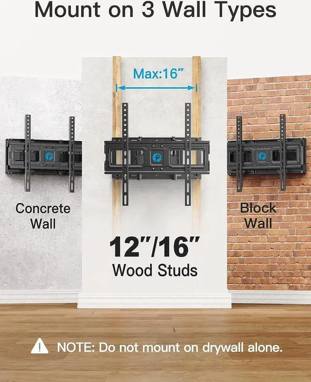 Alt view image 4 of 7 - Pipishell TV Wall Mount for 26-65 inch LED LCD OLED 4K TVs up to 99lbs, Full Motion TV Mount Bracket Articulating Swivel Extension Tilting Leveling Max VESA 400x400mm, Fits 12/16 Inch Wood Studs